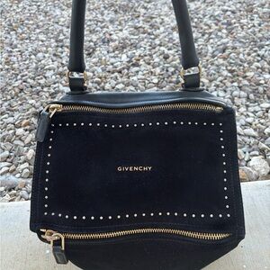 Givenchy Black Leather and Suede Studded Pandora Bag